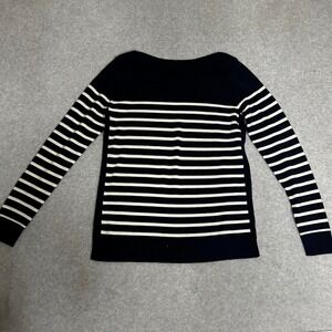 JONES NY Navy White Stripe Extra Fine Merino‎ Wool Sweater M Nautical Classic
